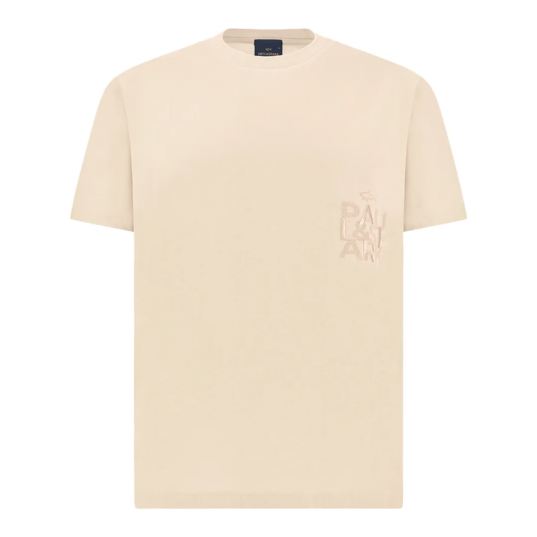 Cotton jersey T-Shirt with embroidery, Man, Beige, Size: L sold by Paul & Shark