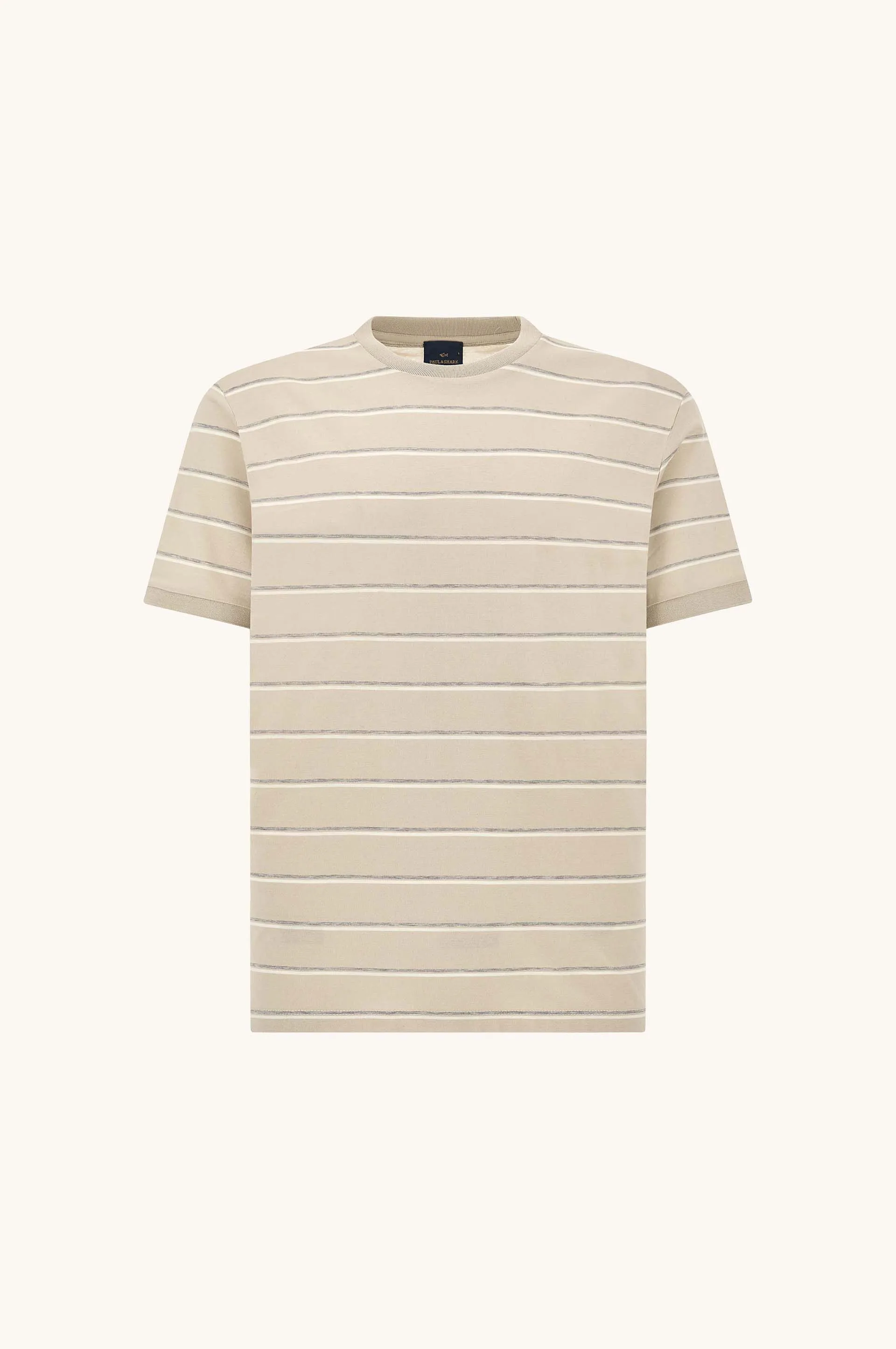 Double mercerised cotton jersey T-shirt with stripe pattern, Man, Feather Gray-blanc De Blanc-vapor Blue, Size: L sold by Paul & Shark