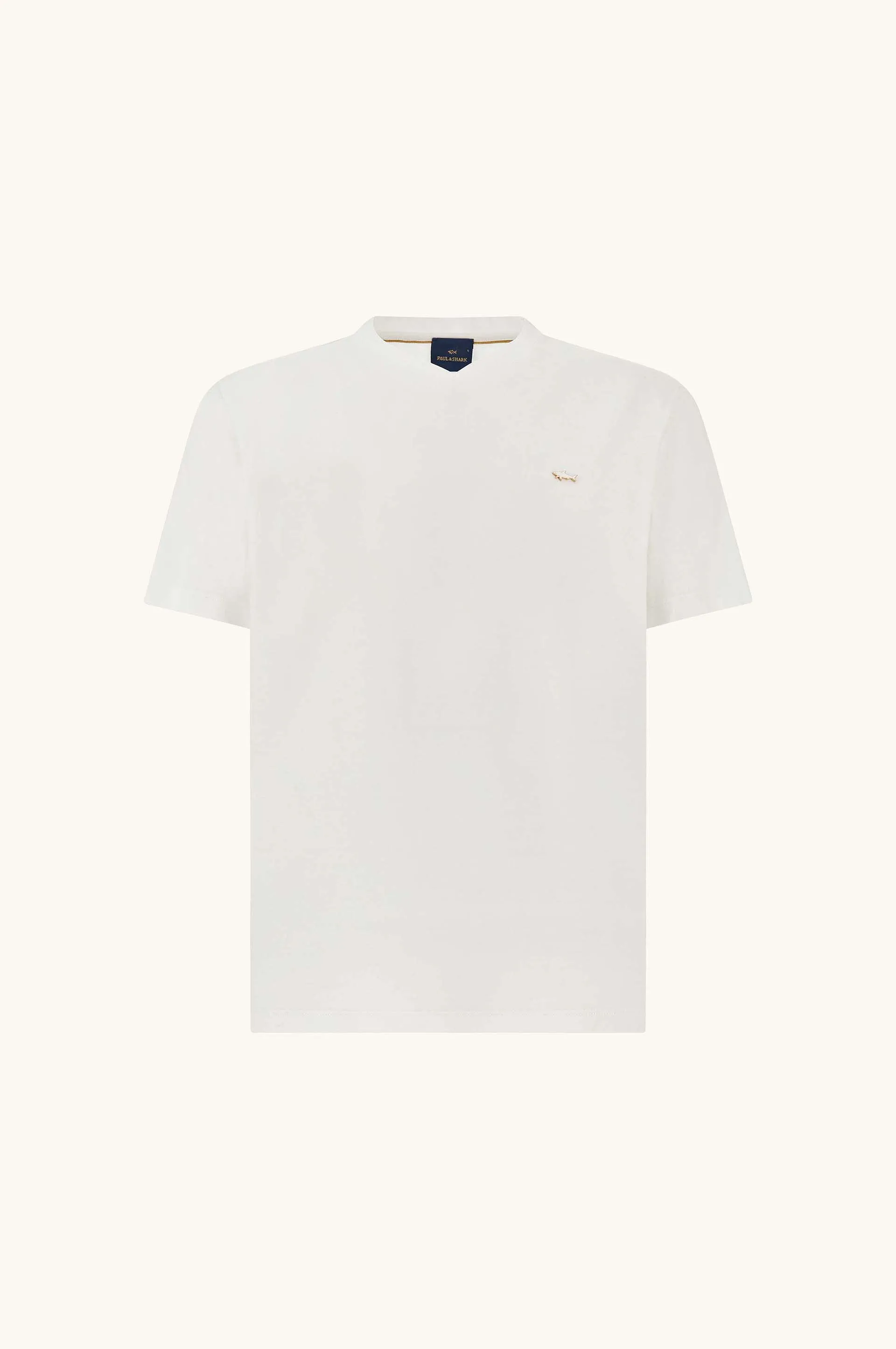 Double mercerised cotton jersey V-Neck T-Shirt, Man, Bright White-rich Gold, Size: XL sold by Paul & Shark