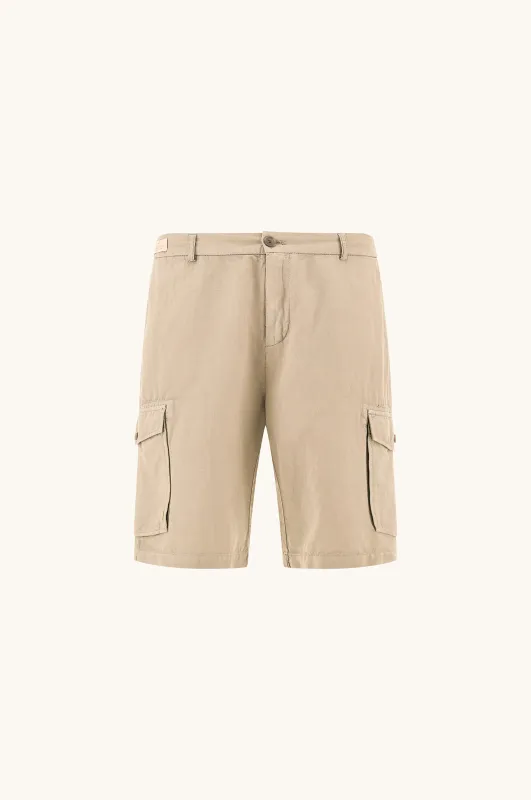 Garment‑dyed linen and cotton cargo bermuda shorts, Man, Almond, Size: 52 sold by Paul & Shark