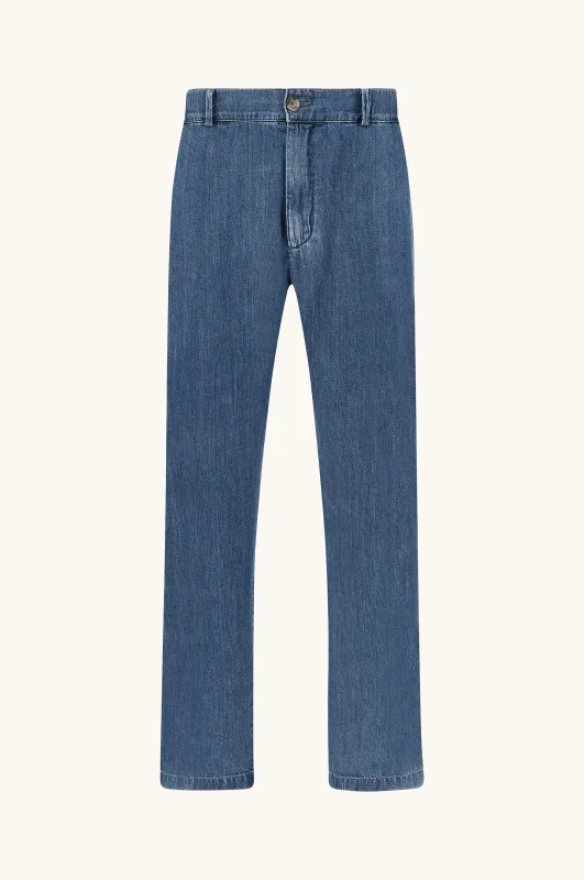 X‑Soft chino trousers in denim, Man, Light Blue Jeans, Size: 56 made by Paul & Shark