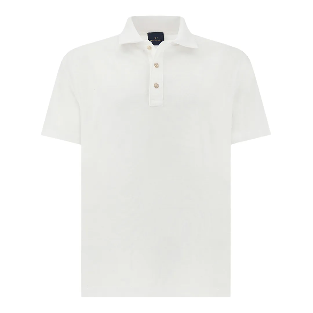 Polo shirt in Double Mercerised cotton jersey with linen details, Man, White, Size: XL sold by Paul & Shark