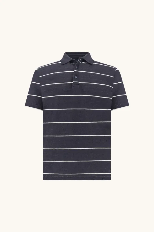 Pure linen jersey polo with striped pattern, Man, Dress Blues-cloud Dancer, Size: L made by Paul & Shark