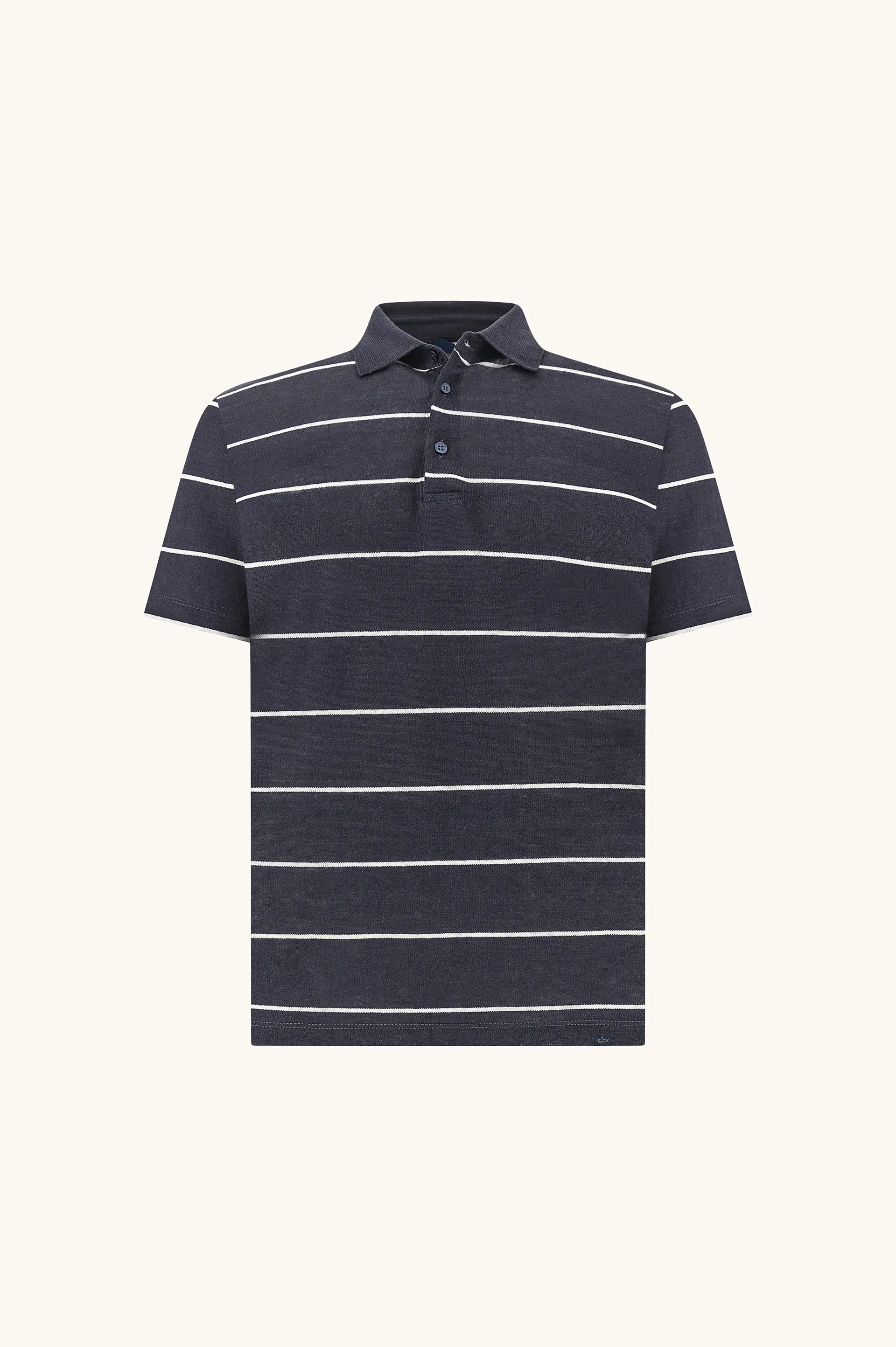 Pure linen jersey polo with striped pattern, Man, Dress Blues-cloud Dancer, Size: L sold by Paul & Shark