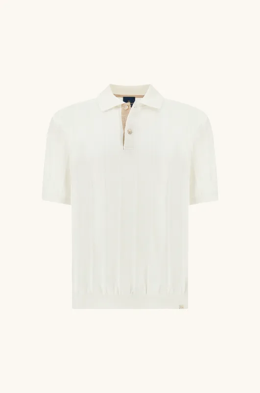 Polo in Piuma cotton with linen details, Man, Blanc De Blanc, Size: S made by Paul & Shark
