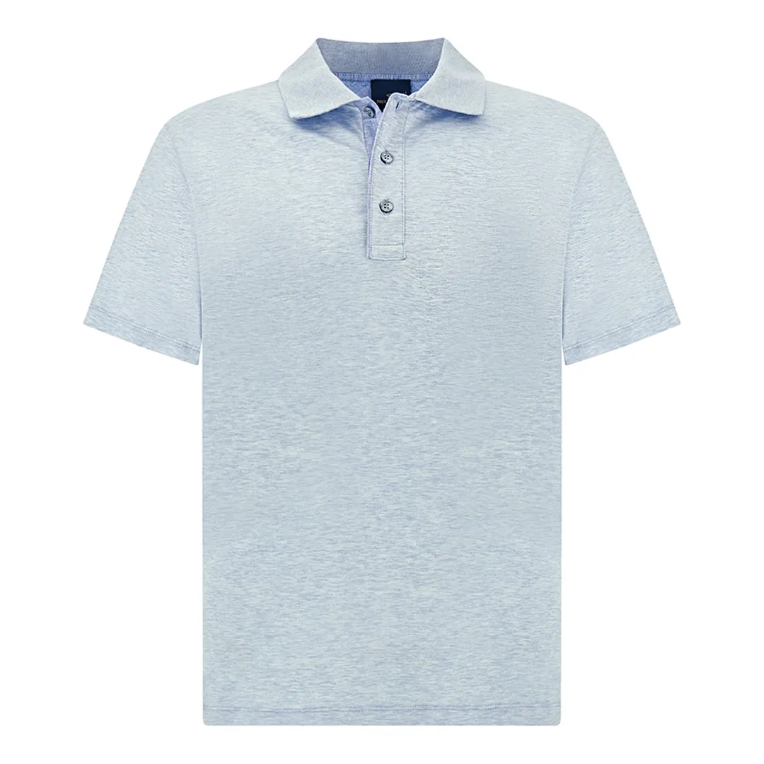 Polo shirt in Double Mercerised cotton jersey with linen details, Man, Cerulean, Size: M sold by Paul & Shark