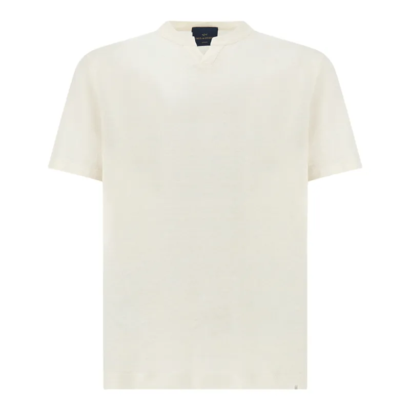 Pure linen jersey open collar T-Shirt, Man, Cloud Dancer, Size: M made by Paul & Shark