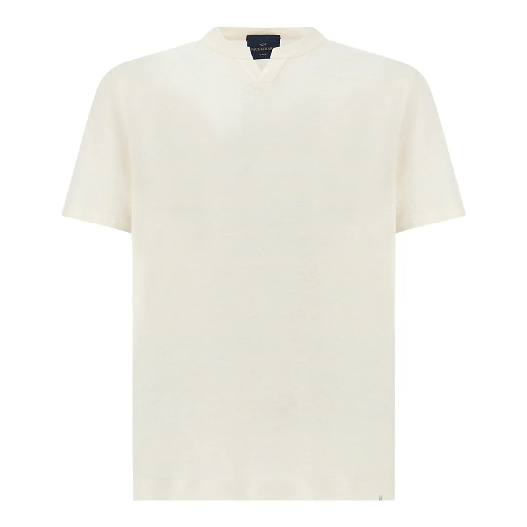 Pure linen jersey open collar T-Shirt, Man, Cloud Dancer, Size: M sold by Paul & Shark