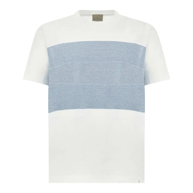 Bi color double mercerised cotton jersey T-Shirt, Man, Bright White  - Blue Bonnet, Size: 3XL made by Paul & Shark