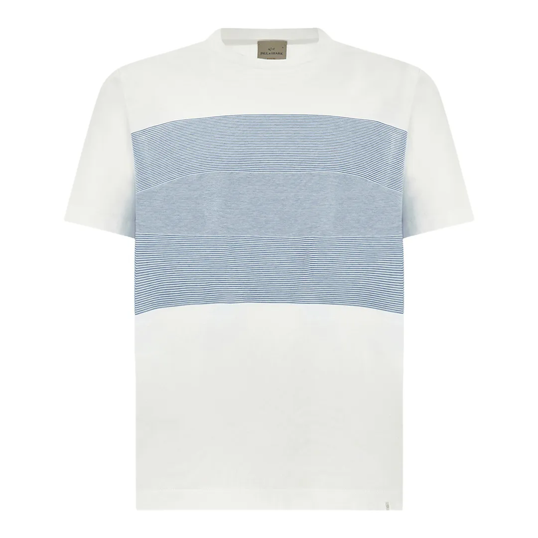 Bi color double mercerised cotton jersey T-Shirt, Man, Bright White - Blue Bonnet, Size: 3XL sold by Paul & Shark