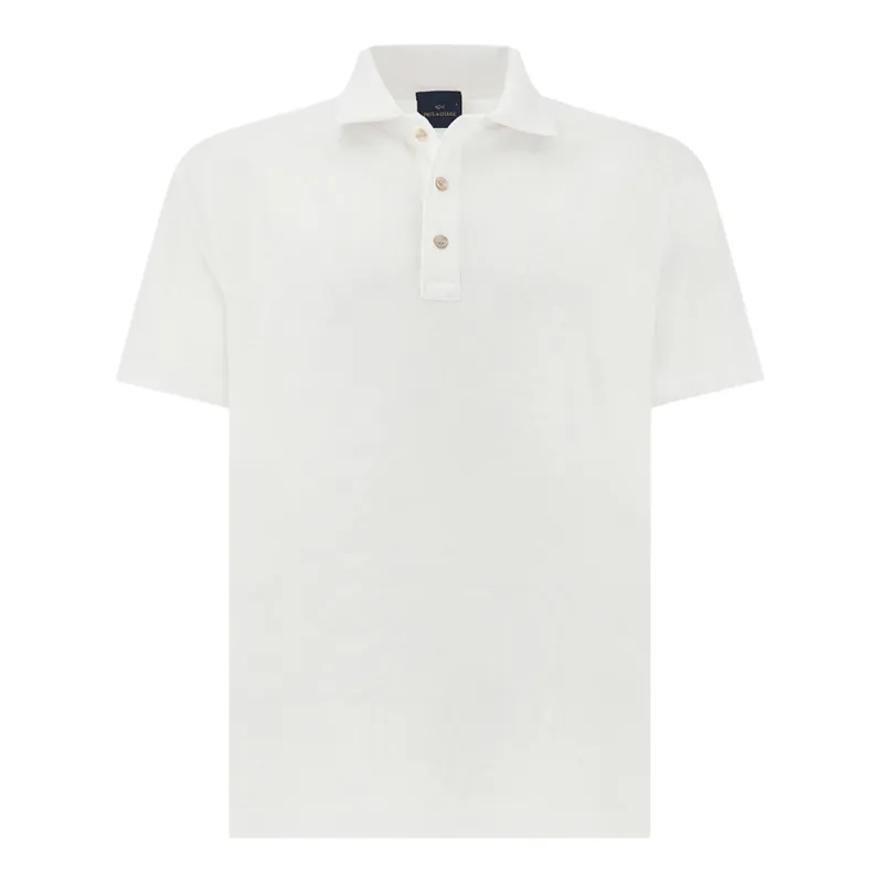 Polo shirt in Double Mercerised cotton jersey with linen details, Man, White, Size: 4XL made by Paul & Shark