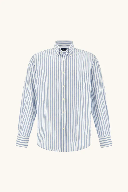 Cotton poplin shirt with striped pattern, Man, Rows White Light Blue, Size: 046 sold by Paul & Shark