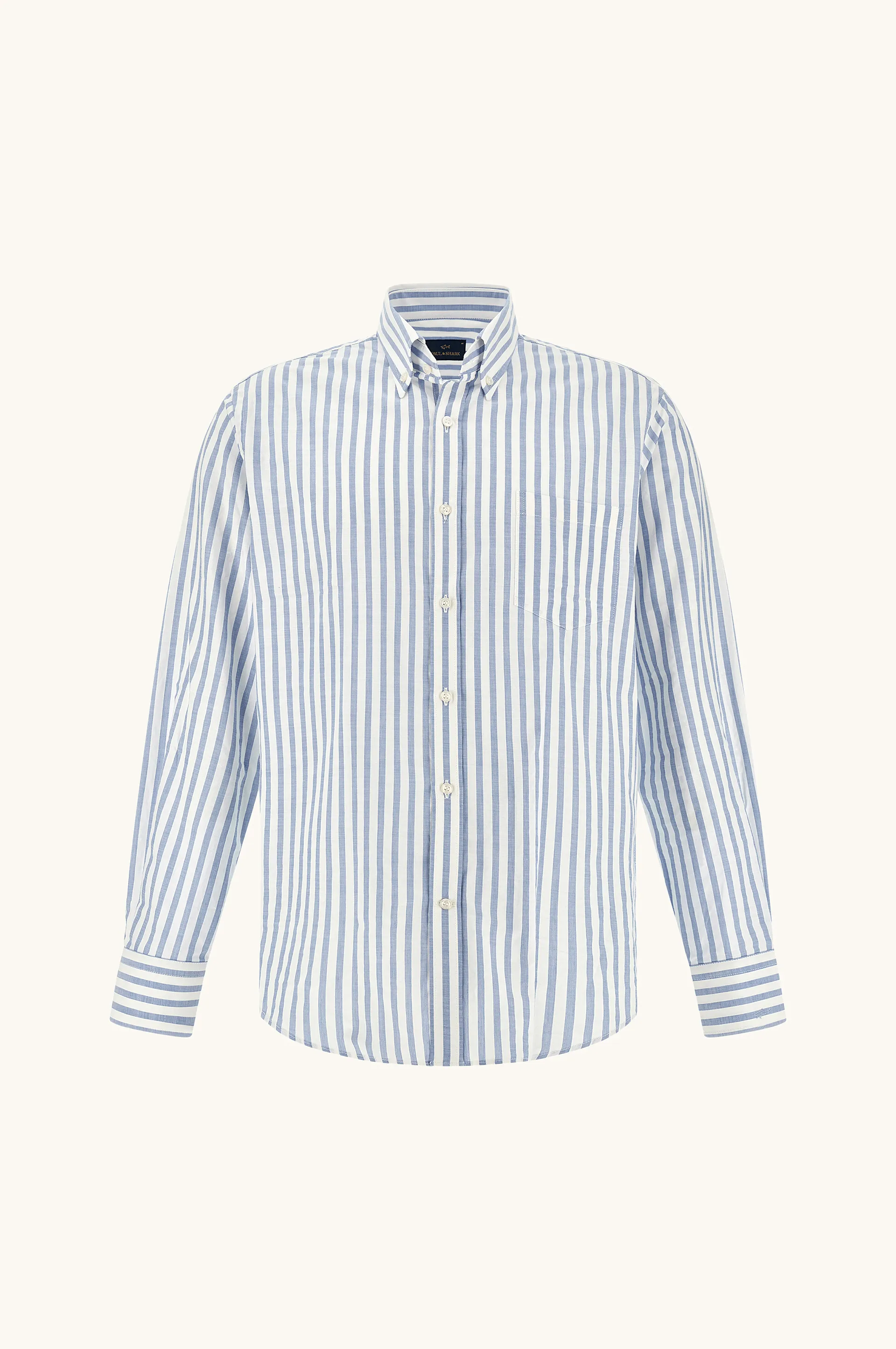 Cotton poplin shirt with striped pattern, Man, Rows White Light Blue, Size: 046 sold by Paul & Shark