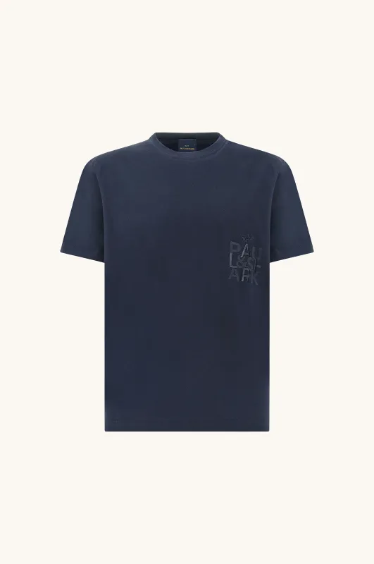 Cotton jersey T-Shirt with embroidery, Man, Blue, Size: M made by Paul & Shark