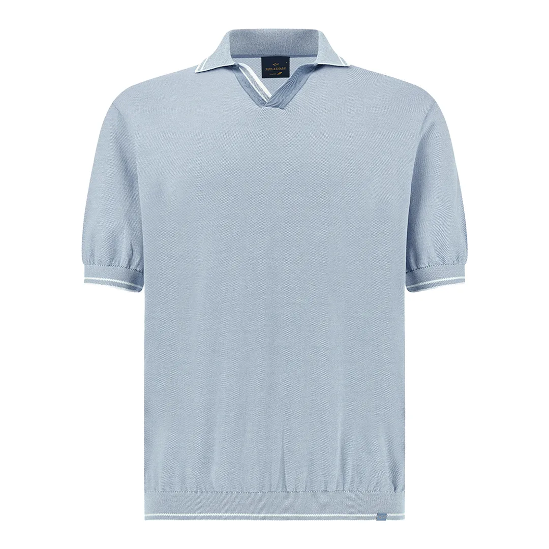 Polo shirt with open collar in Piuma cotton, Man, Whisper White/allure, Size: M sold by Paul & Shark