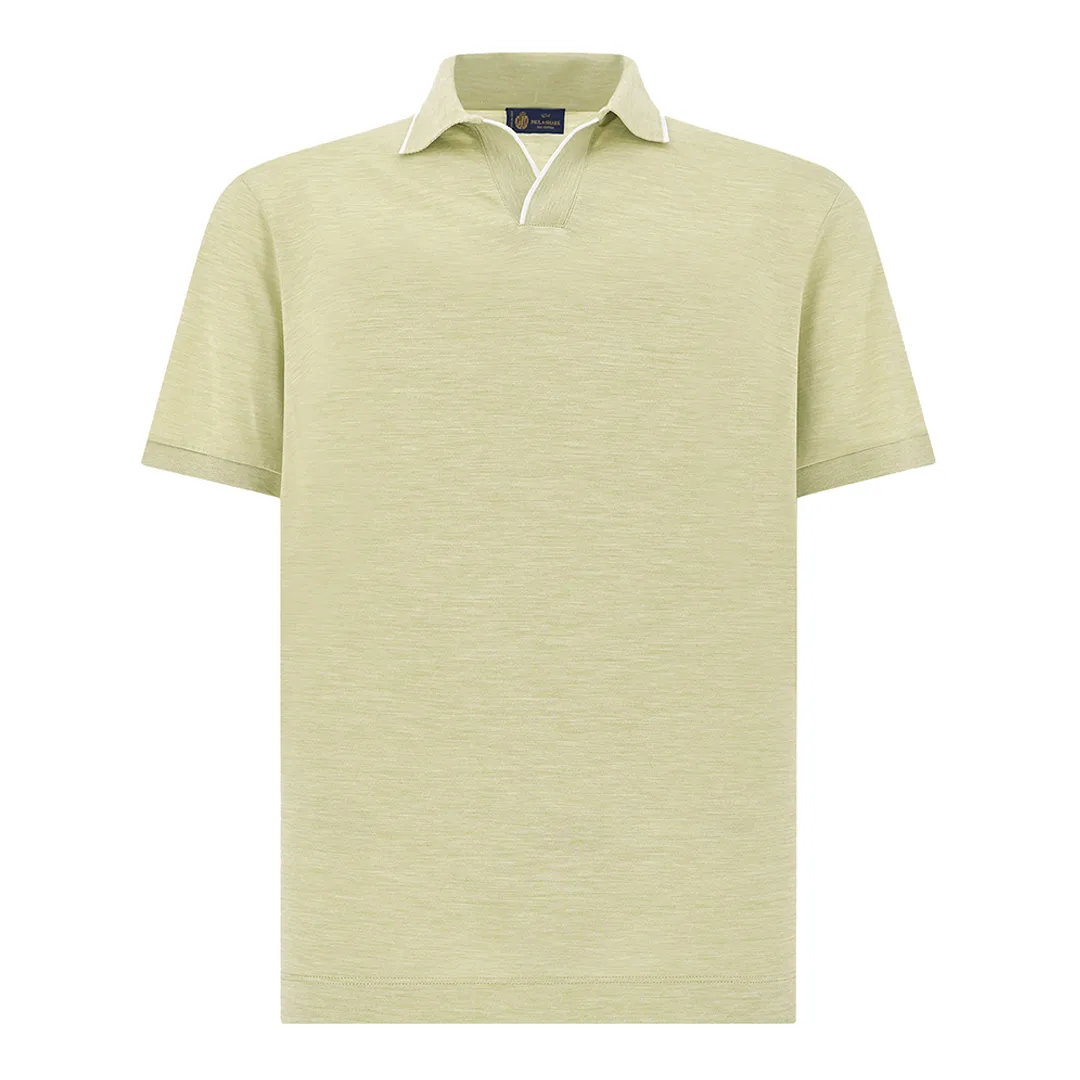 Open collar polo in cotton and silk, Man, Sage Green, Size: L sold by Paul & Shark