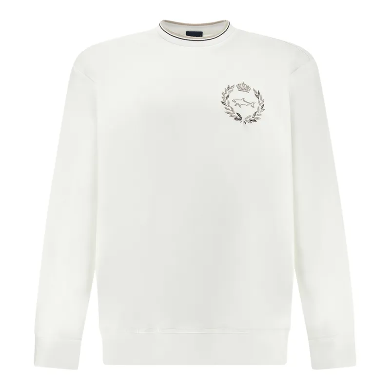 X‑Soft sweatshirt in cotton with heraldic embroidery, Man, Blanc De Blanc, Size: 3XL made by Paul & Shark