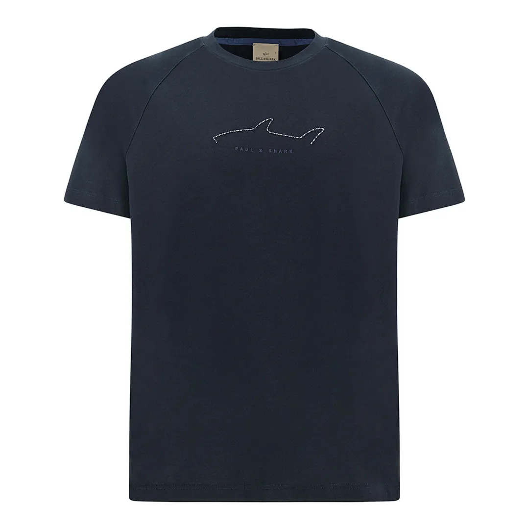 Cotton jersey T-Shirt with embroideries, Man, Blue, Size: XL sold by Paul & Shark
