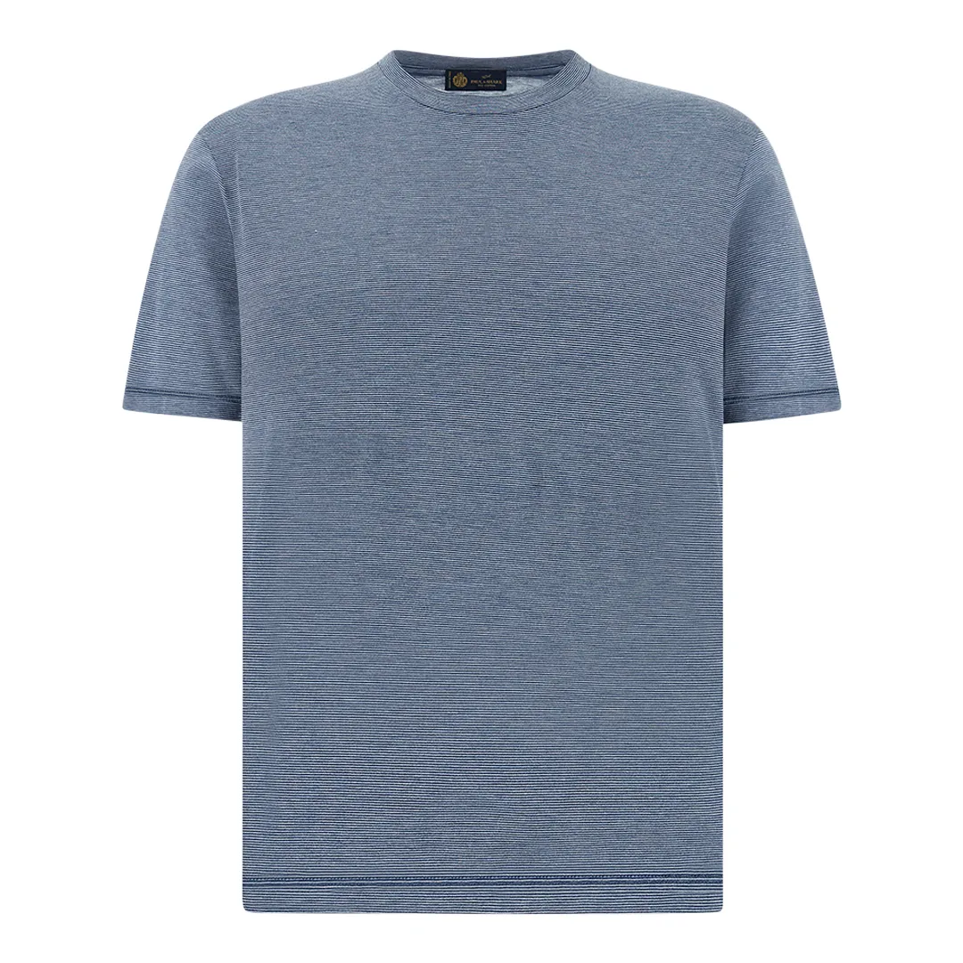 Silk and cotton T-shirt with micro stripe pattern, Man, Cashmere Blue-moonlight Blue, Size: L sold by Paul & Shark