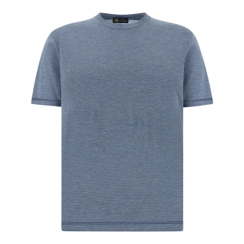 Silk and cotton T-Shirt with micro stripe pattern, Man, Cashmere Blue-moonlight Blue, Size: M made by Paul & Shark