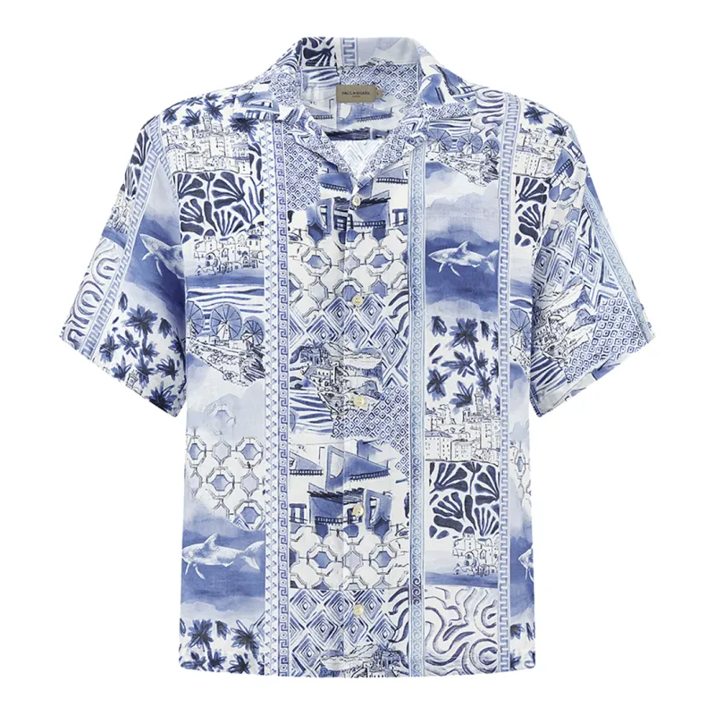 Linen shirt with Greece Voyage print, Man, Mediterranean Print, Size: 3XL made by Paul & Shark