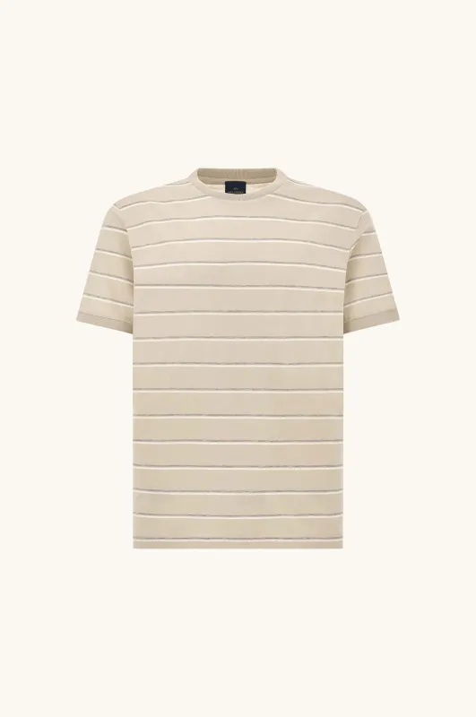 Double mercerised cotton jersey T-shirt with stripe pattern, Man, Feather Gray-blanc De Blanc-vapor Blue, Size: XL sold by Paul & Shark