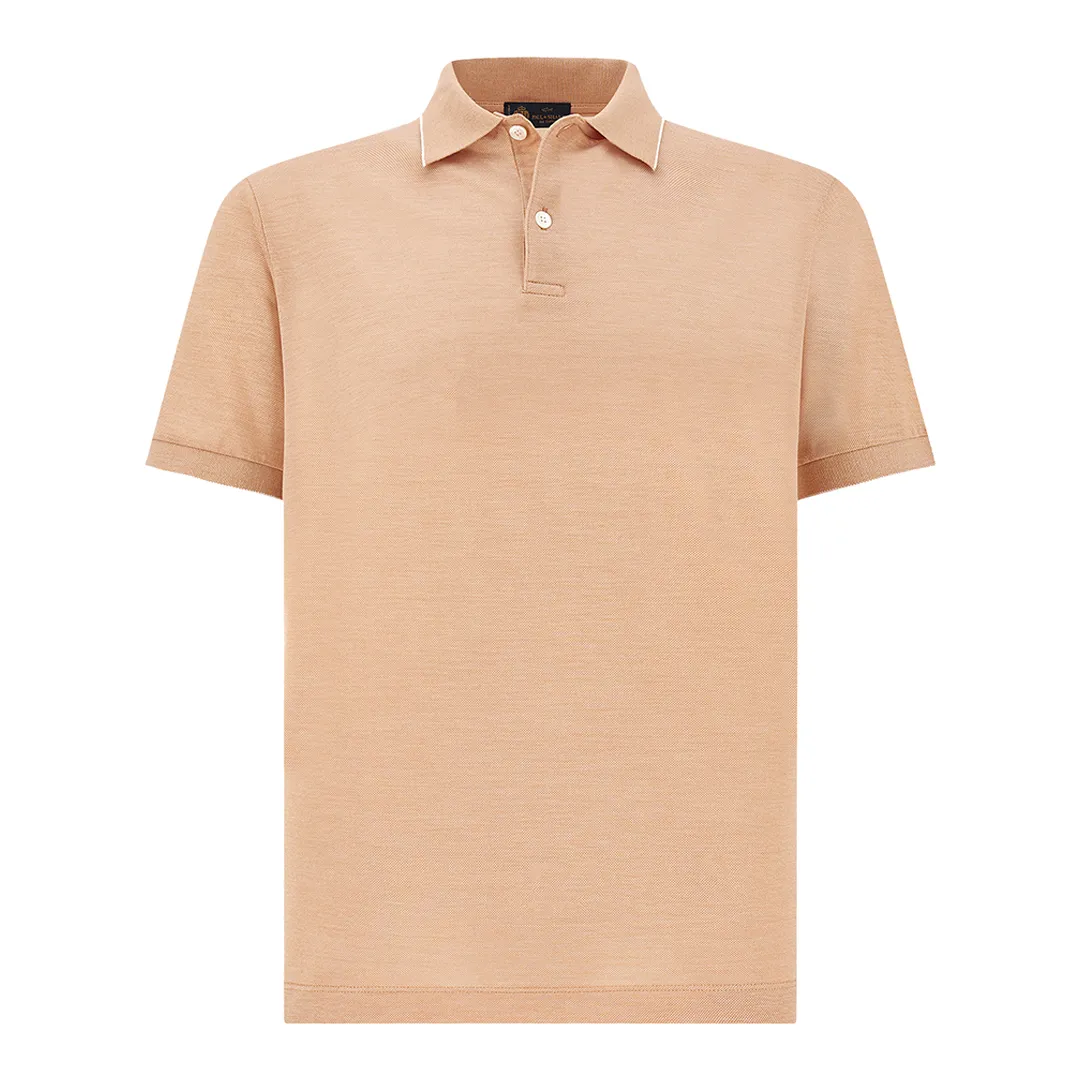 Silk and cotton polo shirt, Man, Bright White/coral Gold, Size: L sold by Paul & Shark