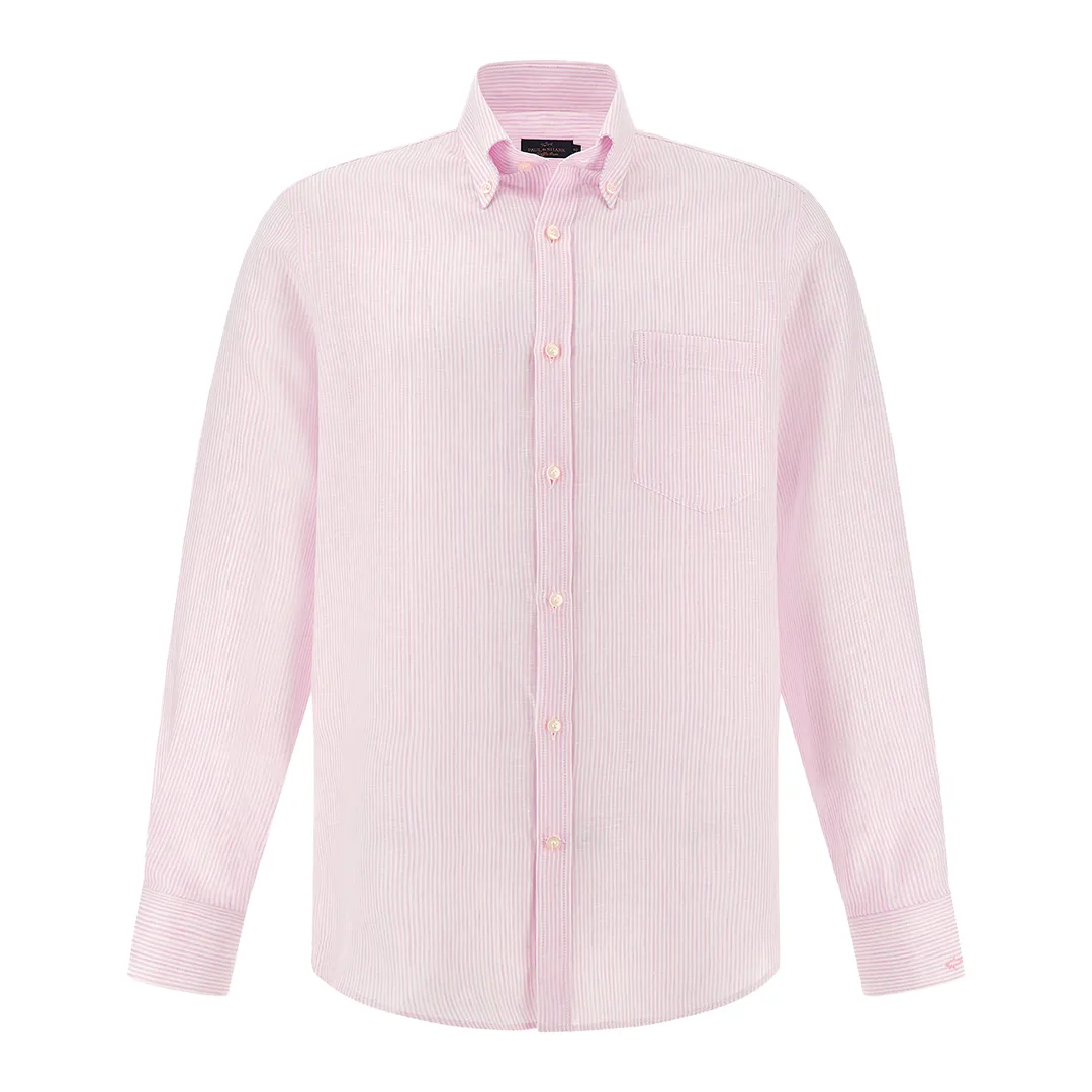Soffio linen shirt with striped pattern, Man, Rows White Pink, Size: 043 sold by Paul & Shark