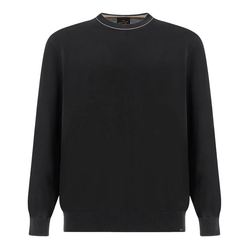 Crew‑neck sweater in Piuma cotton, Man, Black, Size: L sold by Paul & Shark