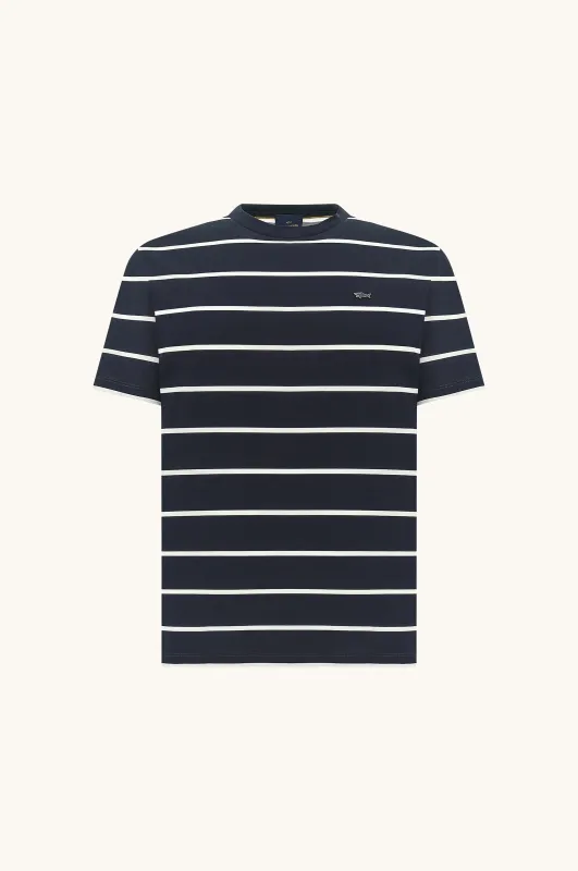 Perlé cotton T-Shirt with striped pattern, Man, Astral Aura-bright White, Size: 3XL made by Paul & Shark