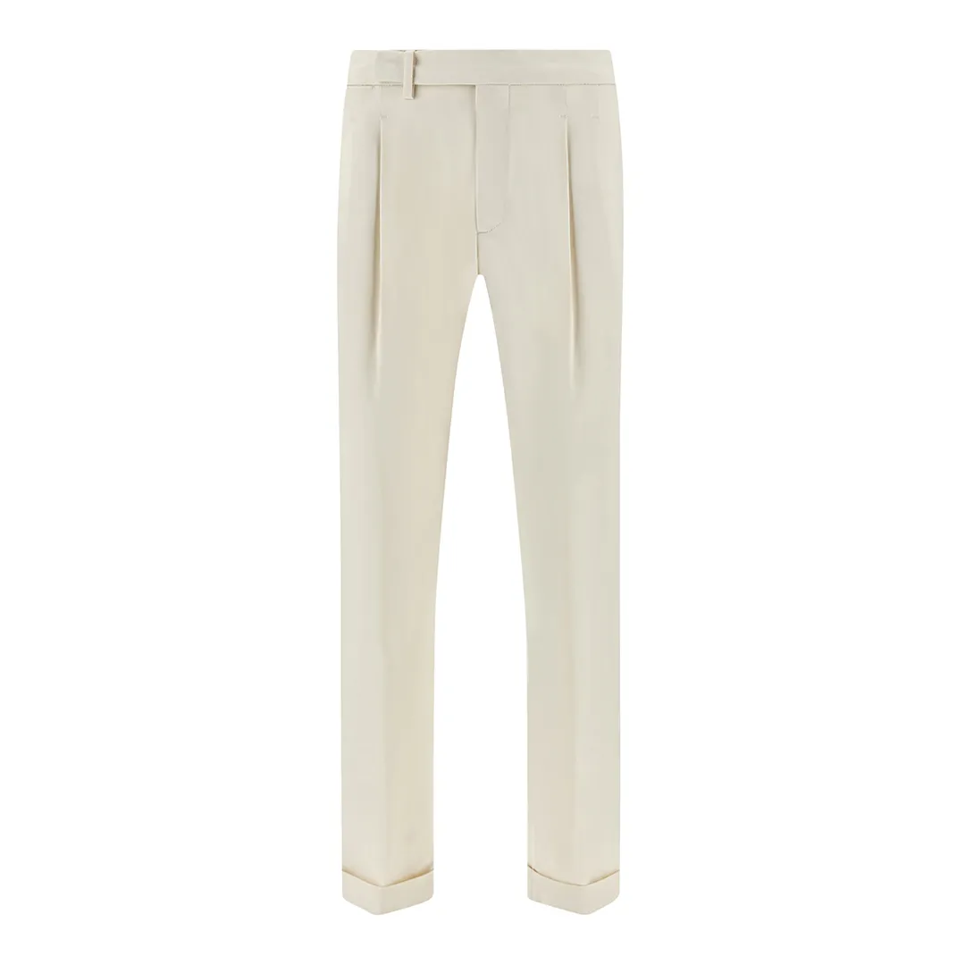 Chino trousers in stretch cotton with double pleats, Man, Butter, Size: 48 sold by Paul & Shark