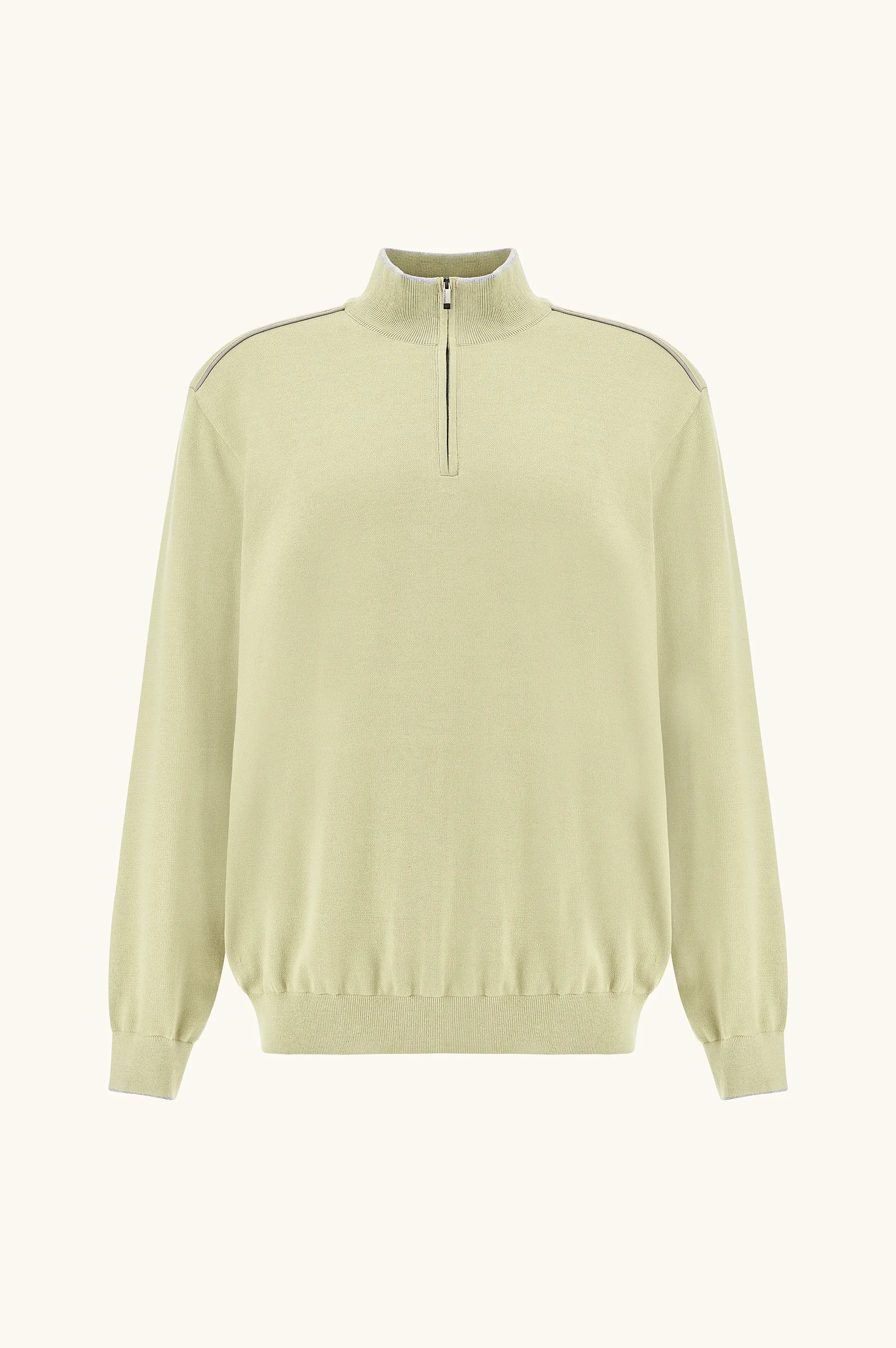 Half‑zip sweater in cotton and silk with Aqualeather suede details, Man, Sage Green, Size: 4XL sold by Paul & Shark