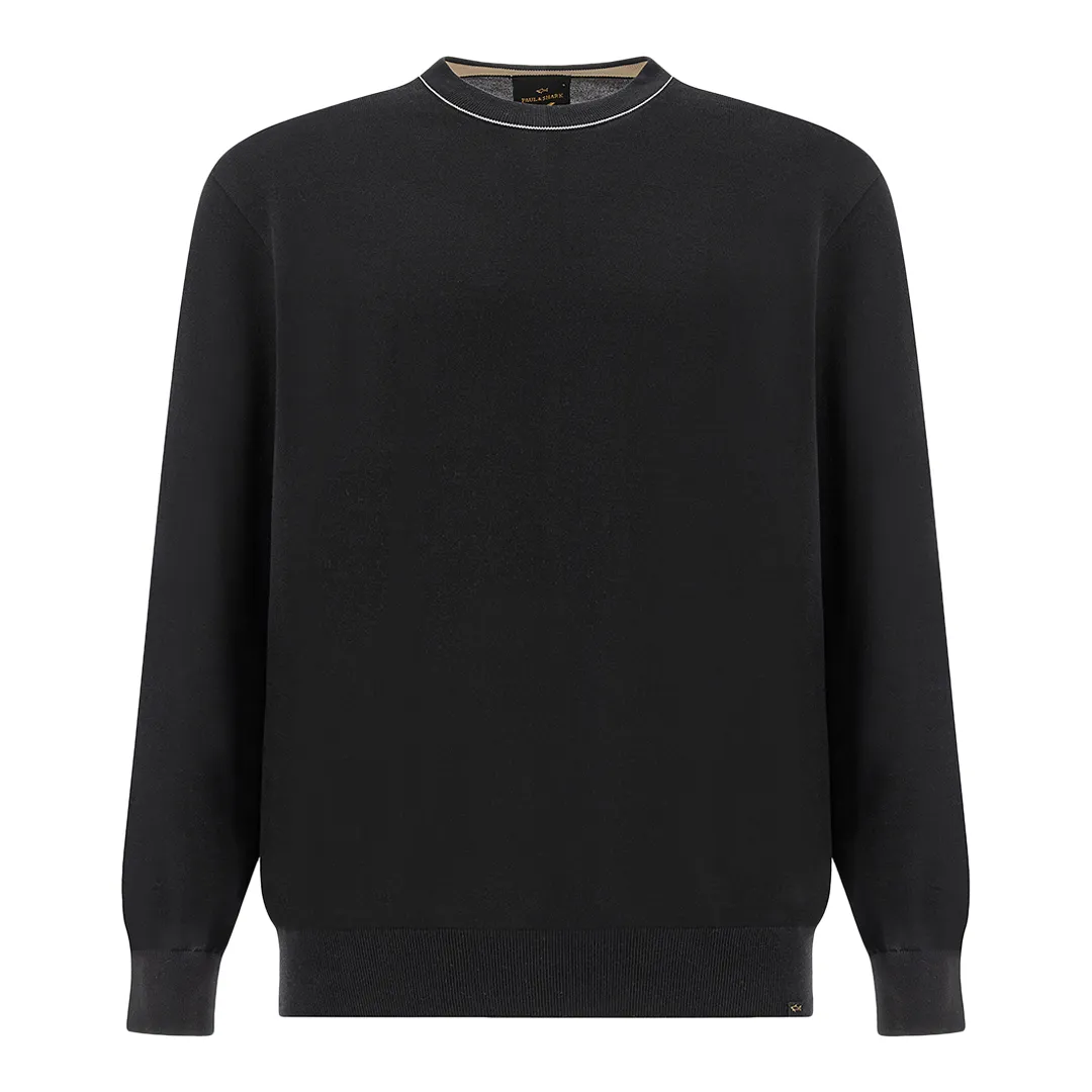 Crew‑neck sweater in Piuma cotton, Man, Black, Size: M sold by Paul & Shark