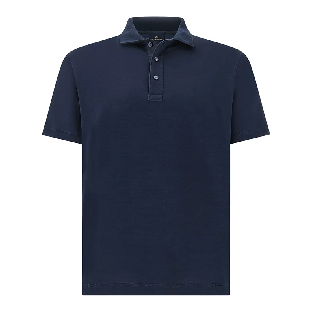 Polo shirt in Double Mercerised cotton jersey with linen details, Man, Blue, Size: S sold by Paul & Shark