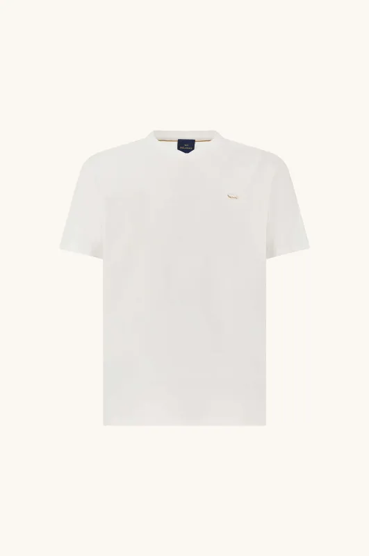 Double mercerised cotton jersey V-Neck T-Shirt, Man, Bright White-rich Gold, Size: S made by Paul & Shark