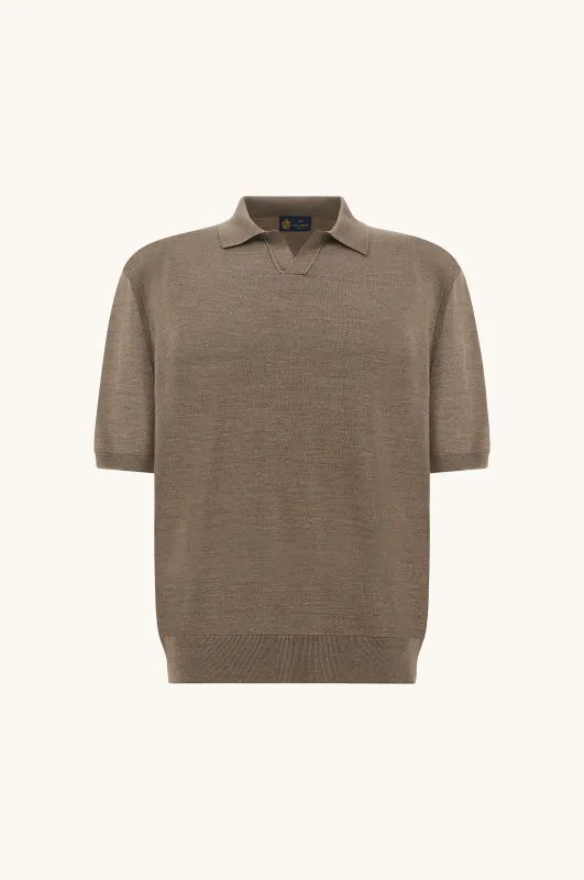 Open‑collar polo in wool and silk, Man, Hazelnut, Size: M sold by Paul & Shark