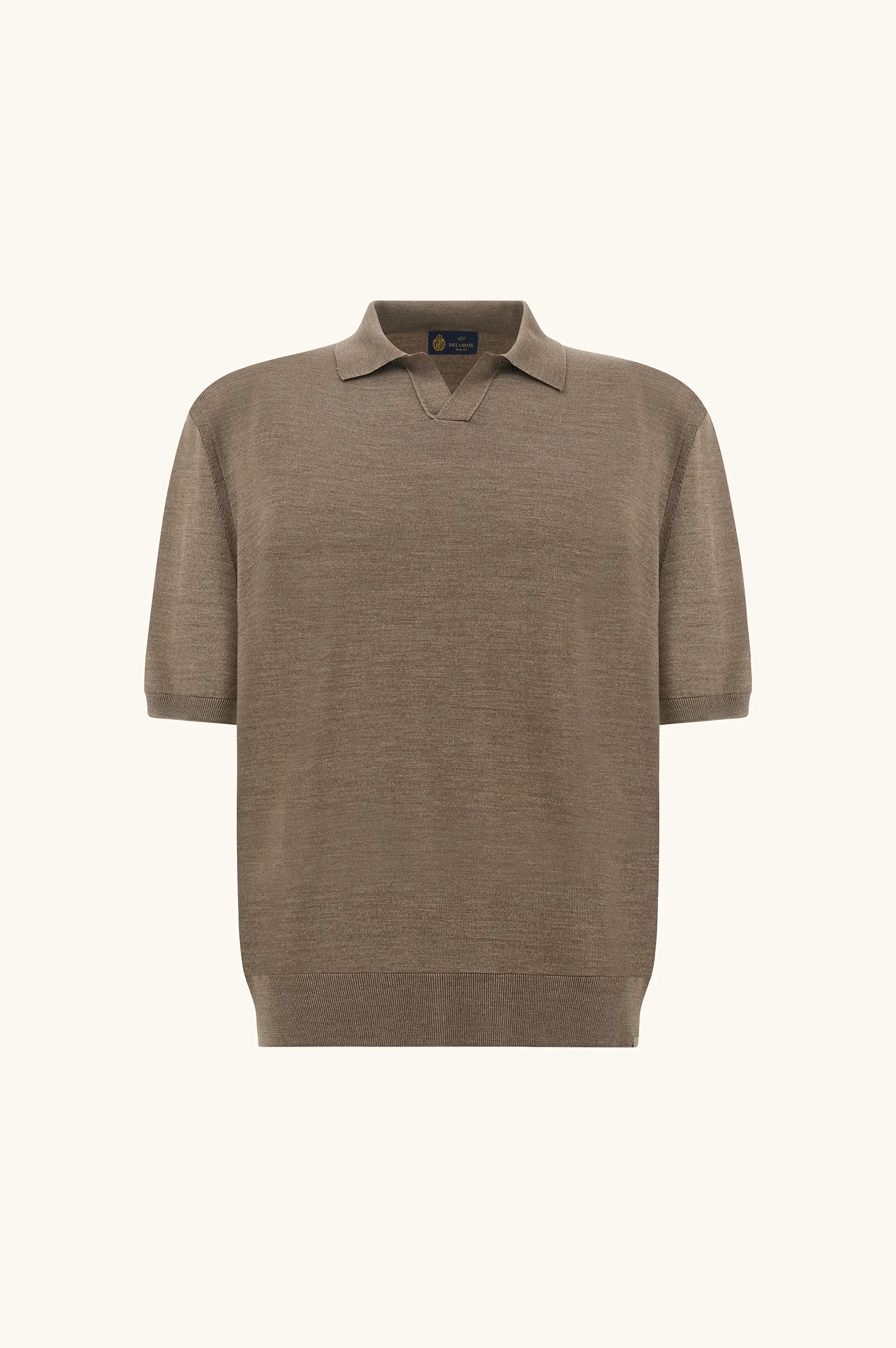 Open‑collar polo in wool and silk, Man, Hazelnut, Size: M sold by Paul & Shark