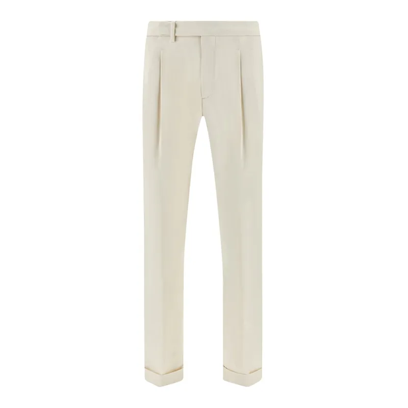 Chino trousers in stretch cotton with double pleats, Man, Butter, Size: 50 made by Paul & Shark