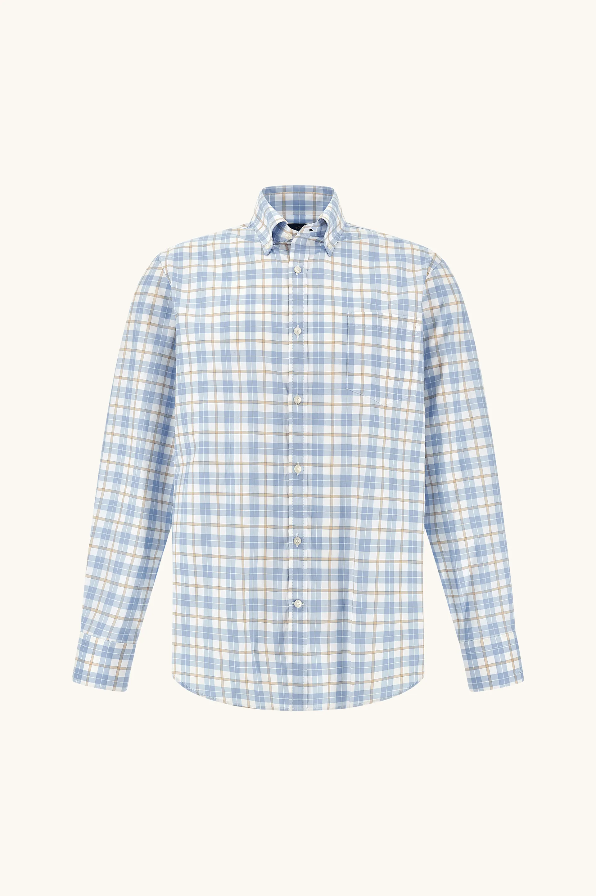 Summer Breeze cotton shirt with check pattern, Man, Checks White Light Blue Beige, Size: 043 sold by Paul & Shark