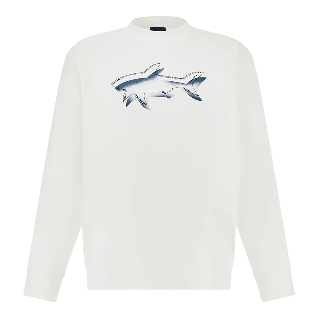 Sweatshirt in Active Fleece cotton with shark print, Man, Blanc De Blanc, Size: S sold by Paul & Shark