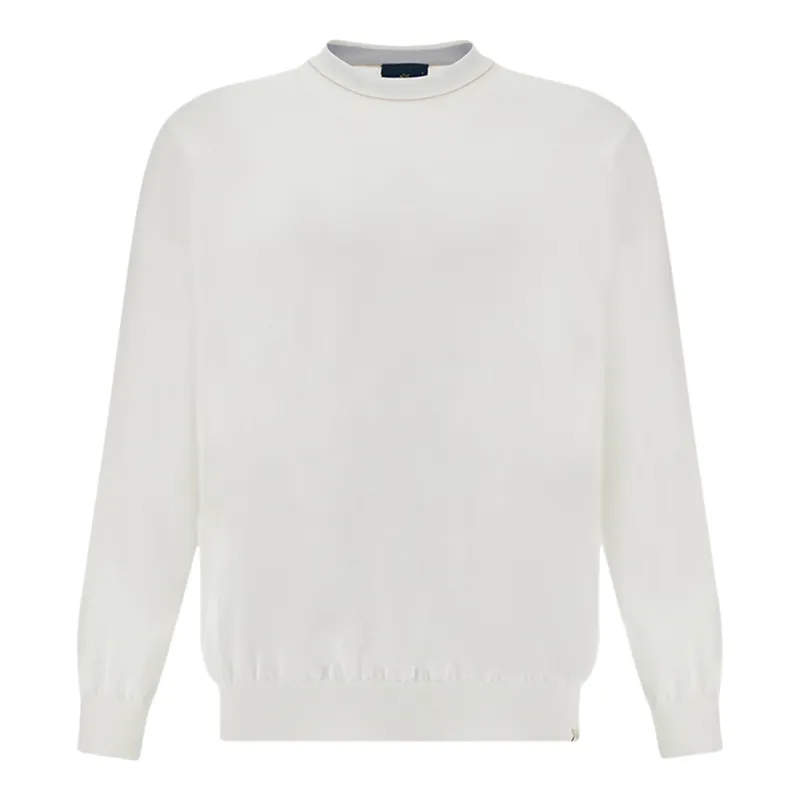 Crew‑neck sweater in Piuma cotton, Man, Blanc De Blanc, Size: S sold by Paul & Shark