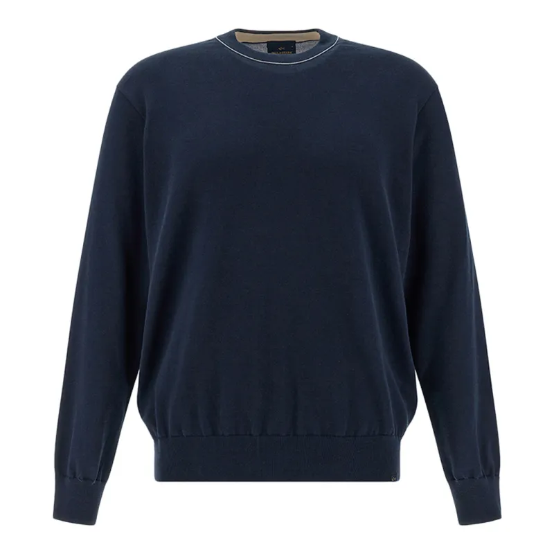 Crew‑neck sweater in Piuma cotton, Man, Blue, Size: S sold by Paul & Shark