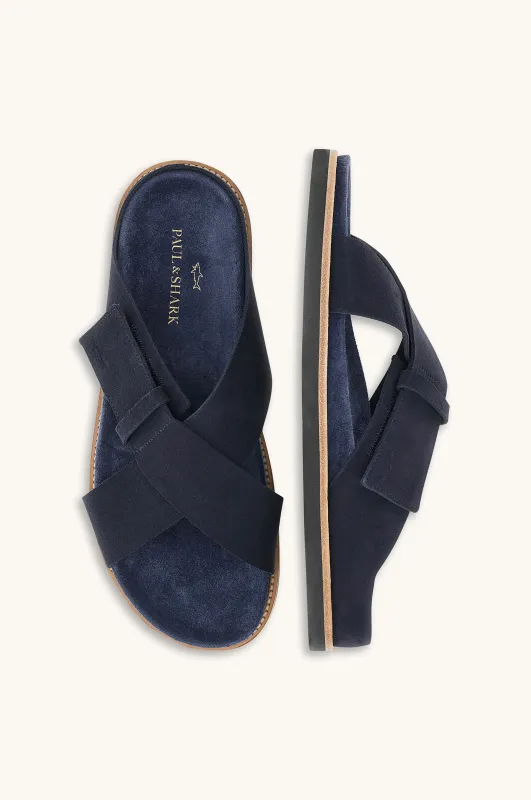 Slip‑on sandals in suede, Man, Blue, Size: 45 made by Paul & Shark