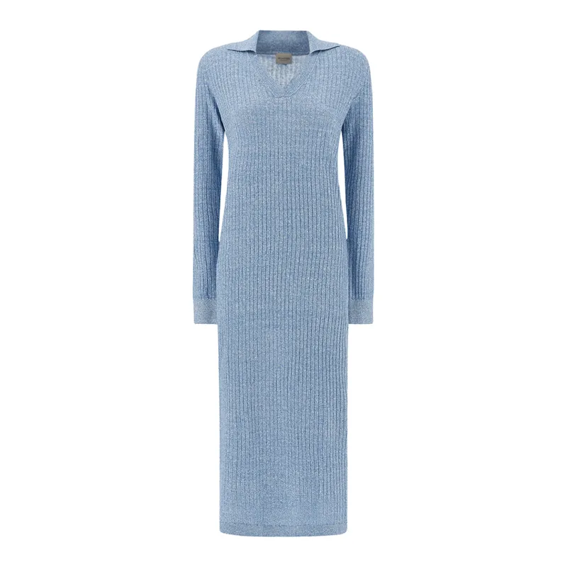 Ribbed dress in linen and cotton Urukai, Woman, Bright White - Blue Bonnet, Size: XS made by Paul & Shark