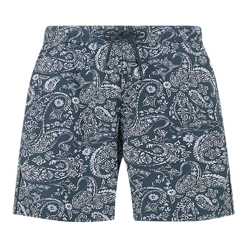 Swimwear Portofino with Shark Paisley print, Man, Blue Paisley Light Blue White, Size: L made by Paul & Shark