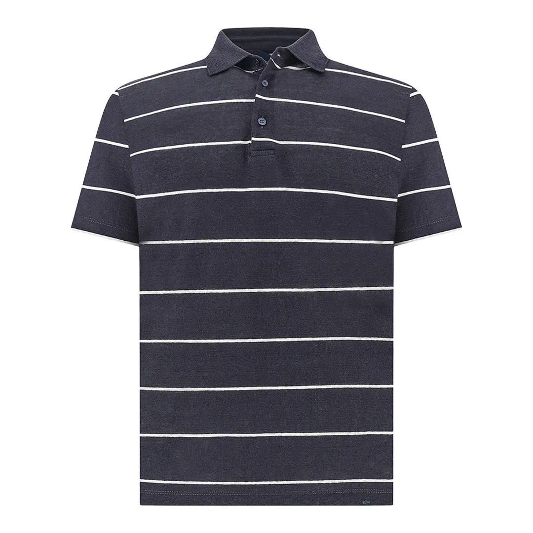Pure linen jersey polo with striped pattern, Man, Dress Blues-cloud Dancer, Size: 4XL sold by Paul & Shark