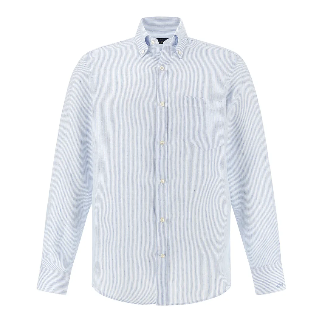 Soffio linen shirt with striped pattern, Man, Rows White Light Blue, Size: 042 sold by Paul & Shark