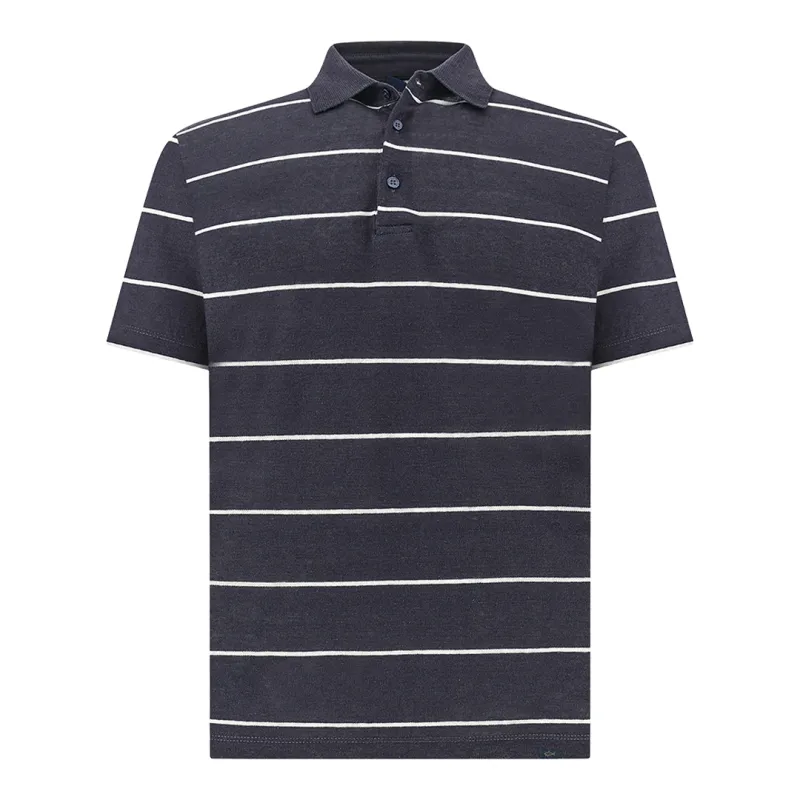 Pure linen jersey polo with striped pattern, Man, Dress Blues-cloud Dancer, Size: 6XL made by Paul & Shark