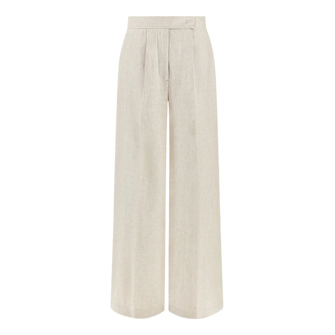 Wide leg linen trousers, Woman, Butter, Size: 46 sold by Paul & Shark