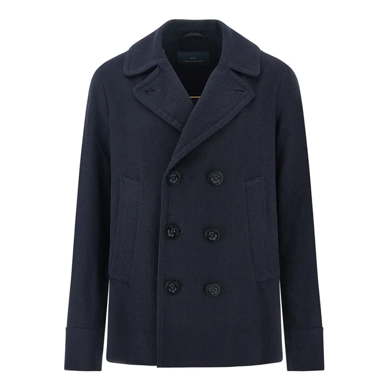 THE PEACOAT in textured wool and cotton, Man, Blue, Size: M made by Paul & Shark